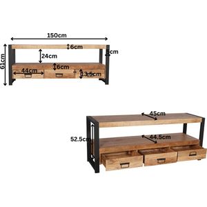 Ben - Tv Meubel - 150 cm - Mangohout - Zwart Metalen Frame