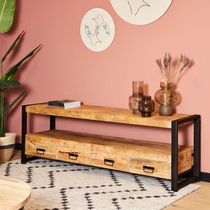 Ben - TV Meubel - Mangohout - 180 cm - Industrieel Design - 4 Lades