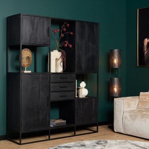 Supreme - Vakkenkast - Zwart - Mangohout - Metaal - 160 cm