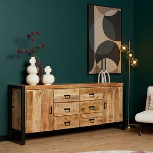 Boaz - Dressoir - Naturel - Mangohout - Metaal - 200 cm