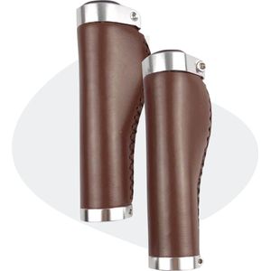 Voltano Leren Fietshandvatten Bruin - Ergonomisch Gevormd - Inbus Lock On - Handvatten Voor op De Fiets