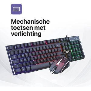 Tavaro Gaming Keyboard En Muis Set Met Verlichting - Zwart - USB - Led verlichting - Mechanisch - Bedraad - Gaming Toetsenbord en Muis