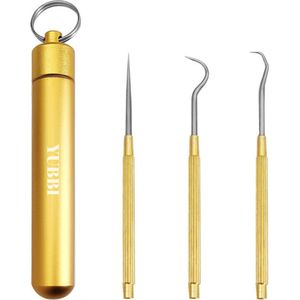 3 Delige Tandenstokers Set met Etui - Tandarts Setje - Tandartshaakje - Tandartshaak - Tandarts Spiegel - Tandplak - RVS