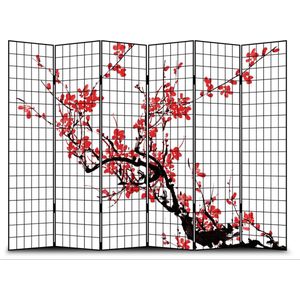 Fine Asianliving Japans Kamerscherm Scheidingswand B240xH180cm 6 Panelen Kersenbloesems Zwart