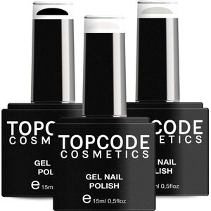 Gellak van TOPCODE Cosmetics - 3 pack gel nagellak - Zwart - Wit - Grijs - 3 x 15 ml flesjes - Black + White + Warm Grey