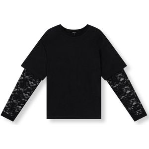 Refined Department - T-shirt - Zwart - Teddy Tshirt Met Kanten Mouwen