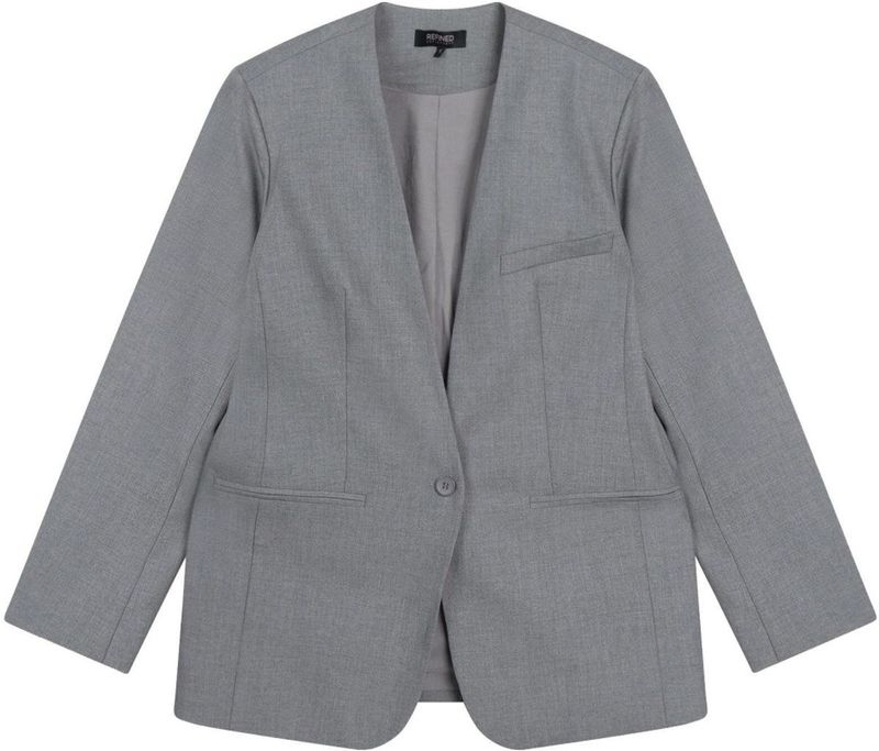 Refined Department - Mea Collarless Blazer - Antraciet - Dames
