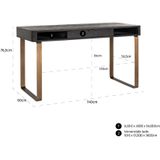 Richmond - Bureau - Zwart - Eikenhout/Metaal - 140x60x76,5cm