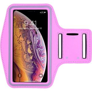 Sportarmband - Geschikt voor: iPhone 11 / 12 / 13 / 14 / 15 hoesje - Sportband - Hardloop armband - Sport armband - Hardloop houder - Licht roze