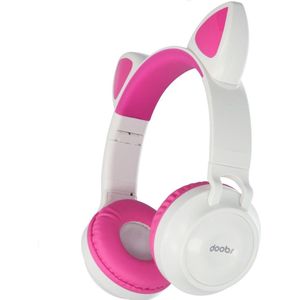 LuxeBass Kinder hoofdtelefoon - koptelefoon Bluetooth met led kattenoortjes miauw - wit-roze