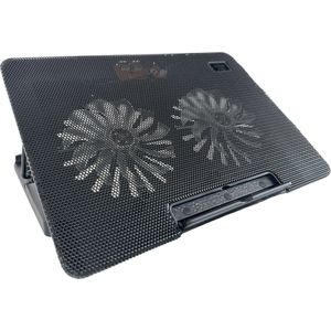 Laptop Cooler met 2 Ventilatoren – Verstelbare Laptopstandaard tot 17 Inch – Cooling Pad met 6 Hoeken – USB Hub – Stille Koeling Stand – Zwart