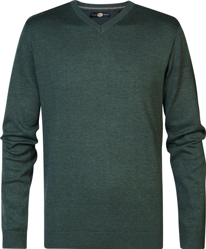 Petrol Industries - Atka - Fijngebreide V-hals Trui - Groen