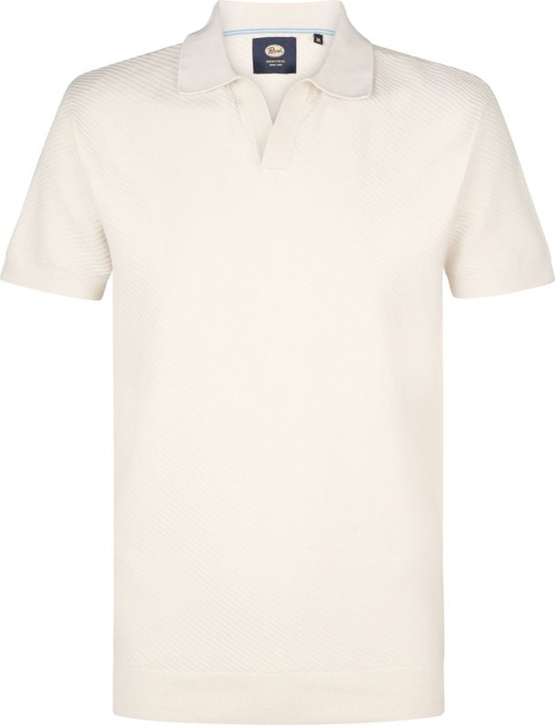 Petrol - Knitted Polo - Poloshirt - Ecru - Regular-fit, Nylon en Katoen