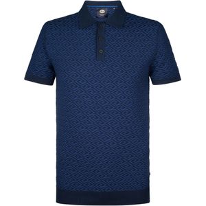 Gebreid Poloshirt - Jacquard - Gestreepte Structuur - 85% Katoen - 15% Nylon
