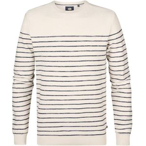 Petrol - Trui Palm Streep - Ecru - Katoen - Regular-fit