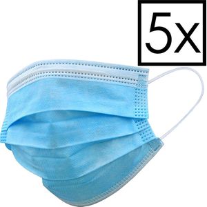 Mondkapje Wegwerp Mondmasker Universeel Niet Medisch Blauw - 5x