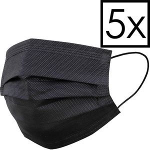 Mondkapje Wegwerp Mondmasker Universeel Niet Medisch Zwart - 5x
