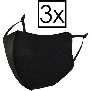 Mondkapje Wasbaar Universeel Verstelbaar Mondmasker Wasbaar Niet Medisch Zwart - 3x