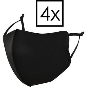 Mondkapje Wasbaar Universeel Verstelbaar Mondmasker Wasbaar Niet Medisch Zwart - 4x