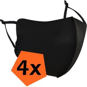 Mondkapje Wasbaar Zwart Verstelbaar Mondmasker Wasbaar Mondkapje Wasbare Mondkapjes Universeel Verstelbaar Zwart - 4 PACK