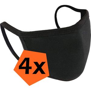 Mondkapje Wasbaar Zwart Katoenen Mondmasker Wasbaar Mondkapje Wasbare Mondkapjes Universeel Katoen Zwart - 4 PACK