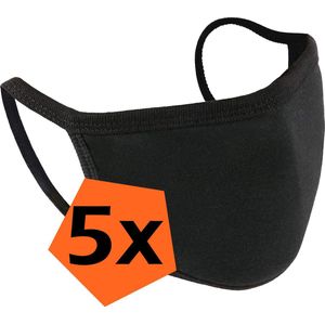 Mondkapje Wasbaar Zwart Katoenen Mondmasker Wasbaar Mondkapje Wasbare Mondkapjes Universeel Katoen Zwart - 5 PACK
