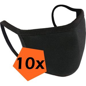 Mondkapje Wasbaar Zwart Katoenen Mondmasker Wasbaar Mondkapje Wasbare Mondkapjes Universeel Katoen Zwart - 10 PACK