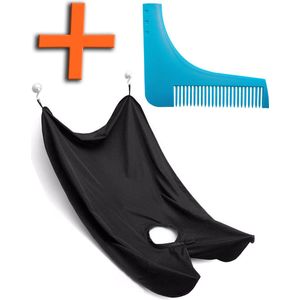 Baardschort Zwart En Baardkam Blauw - Beard Cape Black Met Baard Kam Baard Trimmer - Baardkam & Baard Schort