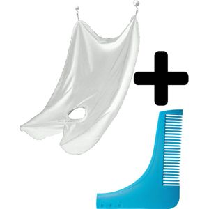 Baardkam Met Baard Schort - Baardschort Baard Cape Scheer Schort En Baard Kam Trimmer Beard Shaper - Blauw En Wit