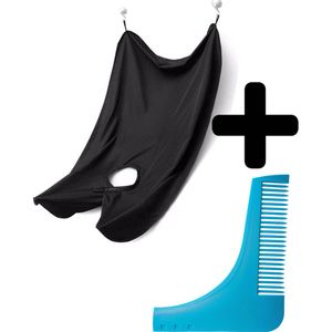 Baardkam Met Baard Schort - Baardschort Baard Cape Scheer Schort En Baard Kam Trimmer Beard Shaper - Blauw En Zwart