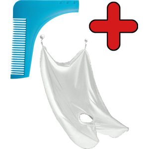 Baardkam En Baardschort Beard Cape Shaving - Baard Schort Met Baard Trimmer Beard Shaper Kam - Blauw & Wit