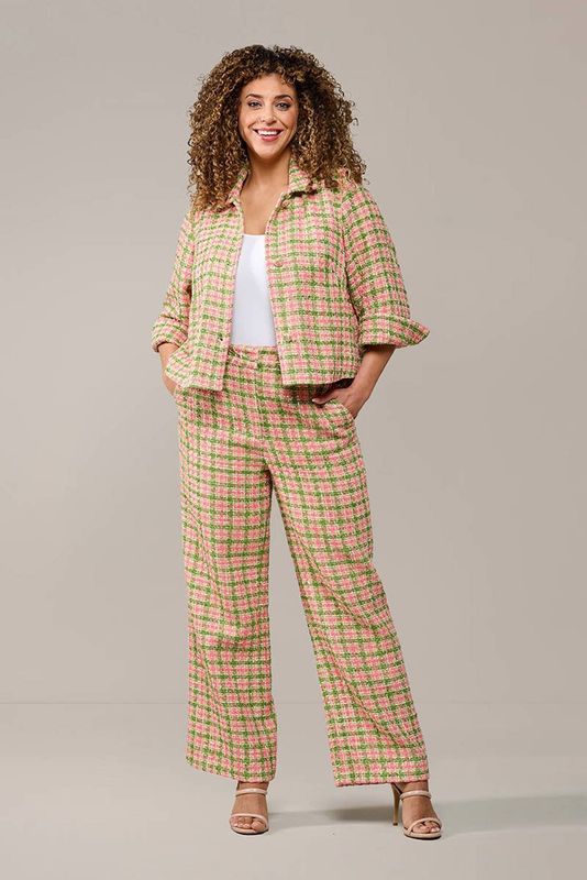 Josie - Pantalon - Roze Groen - Boucléstof