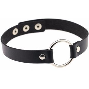 KIMU Choker Zwart Ring - Pu Leer Collar Ketting Halsband Sexy Gag Festival