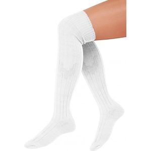 KIMU Sokken Wit - Maat 39 40 41 42 43 44 45 46 - Dames Heren Unisex - Witte Lange Kniekousen Voetbalsokken Sportsokken Kniesokken Gebreide Kousen Cheerleader Sinterklaas Kado