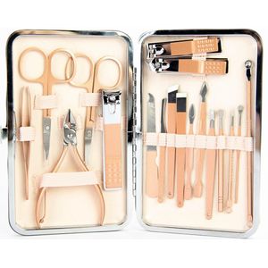 Pulver - Luxe Manicureset / Pedicureset met Lederen Opbergetui - 19 Delig - Pedicure Set - Manicure Set - Manicure Sets - Pedicure Sets - Verzorging - Roze