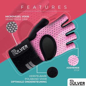 Pulver - Fitness Handschoenen - Heren & Dames – Krachttraining – Crossfit - sport handschoenen - Kracht – Roze – Sport Maat S