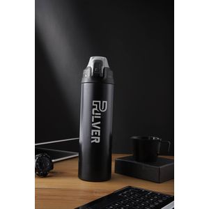 Pulver - Premium RVS Thermosfles / Drinkfles – BPA Vrij – 1000 ml - Lucht dichte dop - 1 klik dop – Drinkfles – Driedubbele isolatie - Zwart