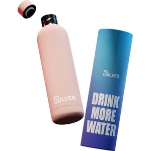Pulver - RVS Thermosfles / Drinkfles – BPA Vrij – 750 ml - Waterfles met draaidop - Thermosbeker – Drinkfles – Dubbele isolatie - Rubberen coating - thermosflessen - Licht roze