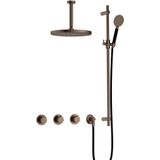 Hotbath Cobber IBS70 inbouw doucheset met 2 stopkranen met ronde handdouche, plafondbuis 15 cm, m106 en glijstang - Verouderd messing