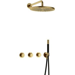 Hotbath Cobber IBS70 Inbouw Doucheset - Staafhanddouche - 30cm Hoofddouche - Wandarm - Wandhouder - Geborsteld Messing Pvd - Messing - Kranen