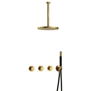 Hotbath Cobber IBS70 Inbouw Doucheset - Staafhanddouche - 30cm Hoofddouche - 30cm Plafondbuis - Wandhouder - Geborsteld Messing Pvd - Messing - Kranen