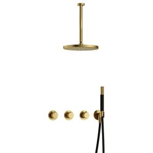 Hotbath Cobber X IBSX70 inbouwdouche met 30cm plafondbuis en 30cm hoofddouche geborsteld messing PVD