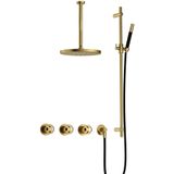 Hotbath - Cobber IBSW70 - Inbouw Doucheset - Geborsteld Messing PVD - Met 2 Stopkranen en Plafondbuis 30 Cm