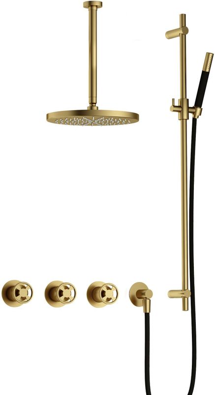 Hotbath - Cobber IBSW70 - Inbouw Doucheset - Geborsteld Messing PVD - Met 2 Stopkranen en Plafondbuis 30 Cm