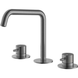 Wastafelmengkraan Hotbath Archie 3 Gats Zonder Waste Geborsteld Gunmetal PVD