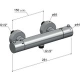 Douchemengkraan hotbath archie thermostatisch met 1/2" doucheslang onderaansluiting geborsteld koper pvd