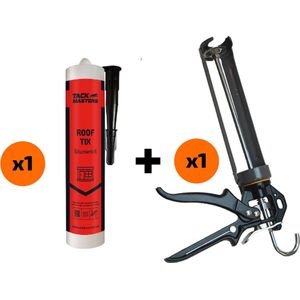 Tackmasters® Roof Tix Bitumenkit + kitpistool - 310ml Koker - Kit - Kitkoker - Bitumen - Dakleer - Dakbedekkingskit - Dak reparatiekit - Dakfolie - Noodreparatiekit - Lijm - Lijmkit - Reparatiekit - Kitpistool - Kitspuit