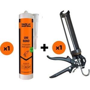 Tackmasters® Unibond + kitpistool – Koker ZWART 290 ml - Polymeerkit - Montagekit - Montagelijm – Lijmkit - Alleslijm