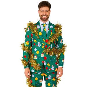 Suitmeister - Kerstpak - Groen - Blazer, Broek, Stropdas - Glanzende Gouden Slinger