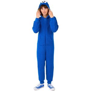 Cookie Monster - Onesie - Blauw - Fleece - Inclusief Capuchon